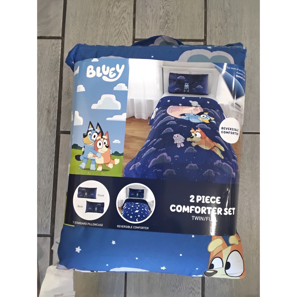 New Bluey 2 Piece Comforter Set Twin Full Reverse Bedding Bluey and Bingo Blue